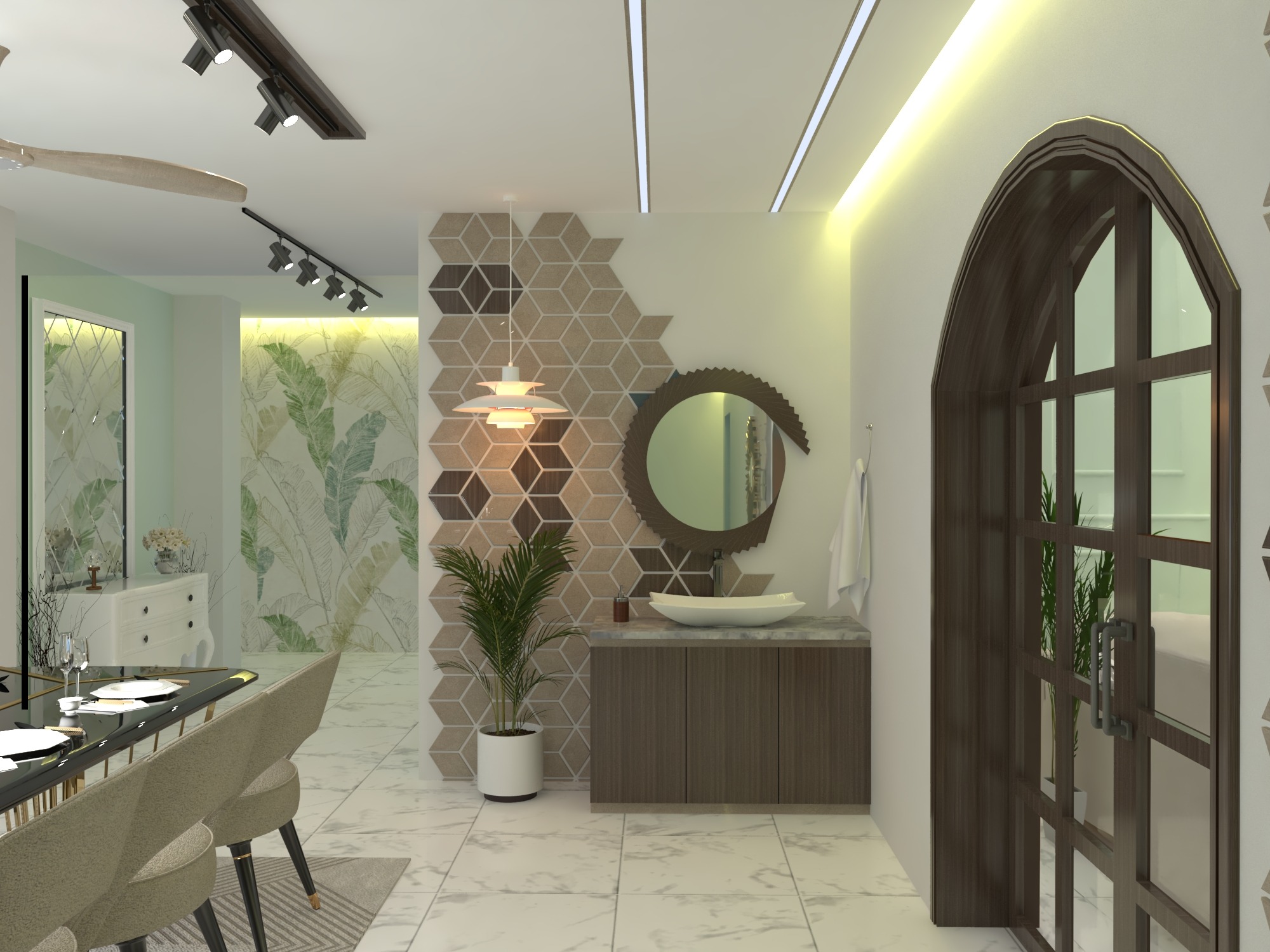 Bhatiari apartment — Dining and vanity zone — decorative partition
