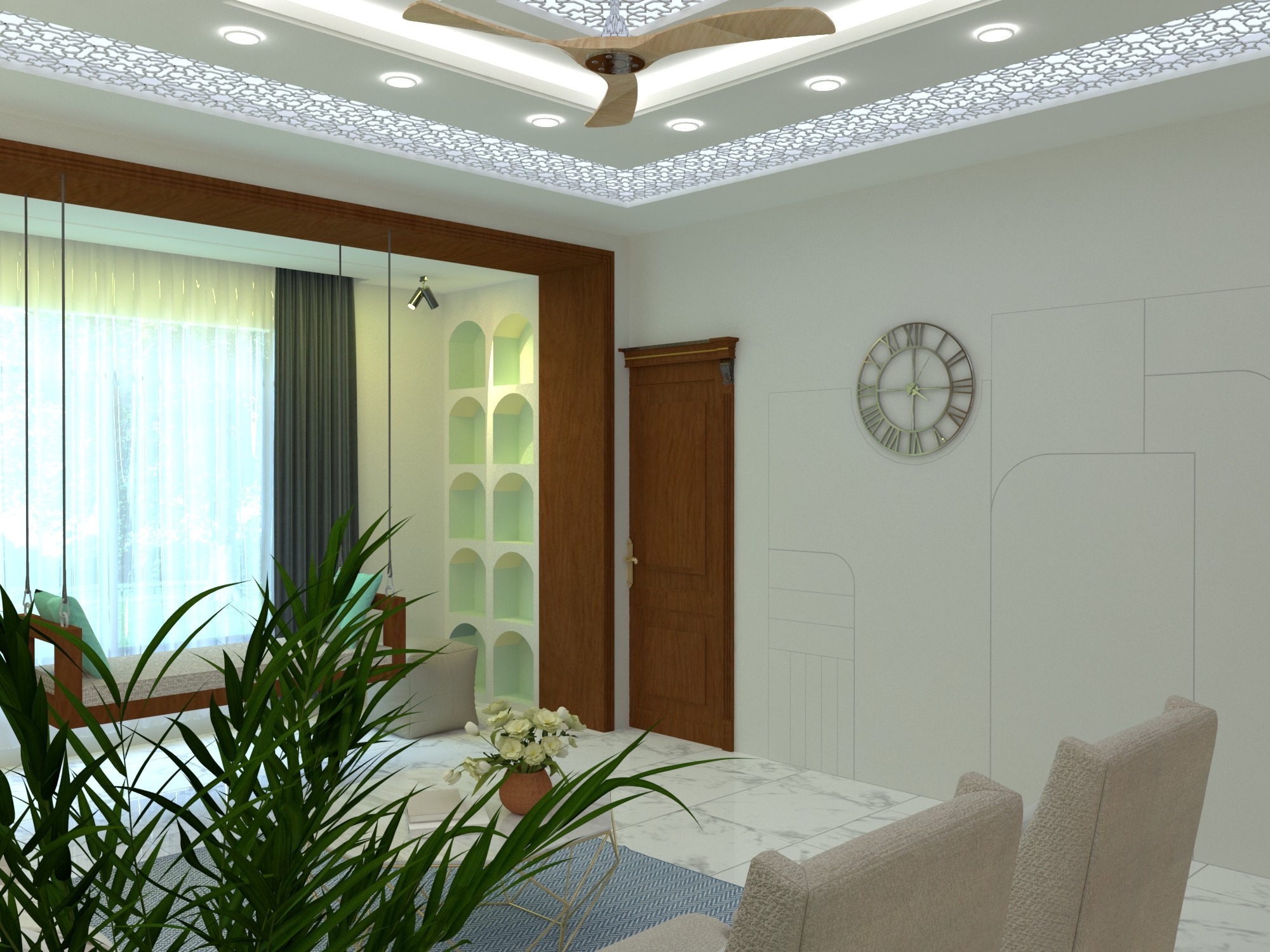Bhatiari apartment — Living room — feature wall and lounge connection