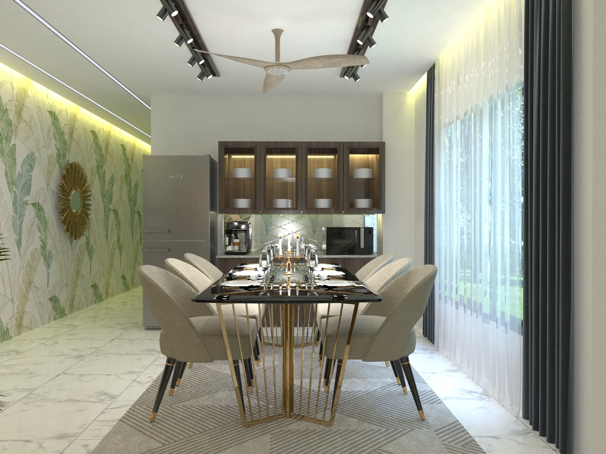 Bhatiari apartment — Dining area — full table and lighting view