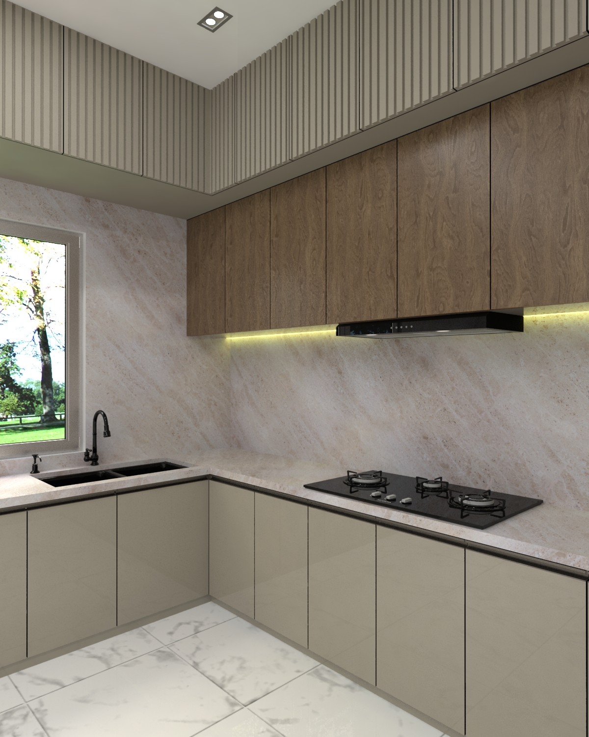 Bhatiari apartment — Kitchen — vertical view of compact cabinetry