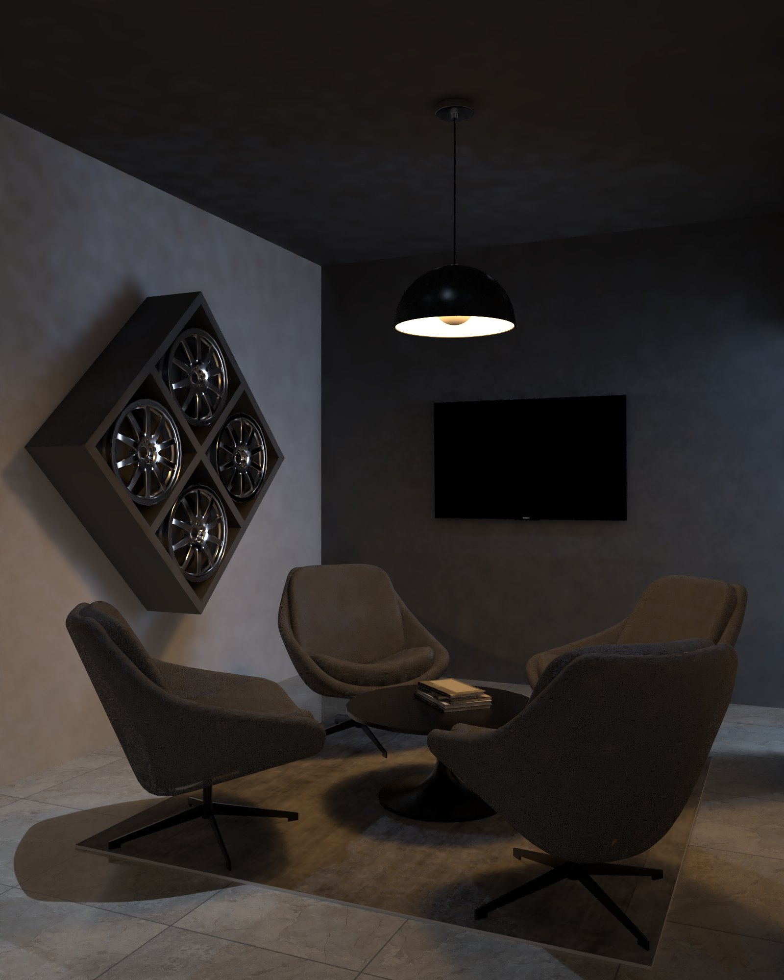 Car showroom office — Customer lounge — seating and feature wall