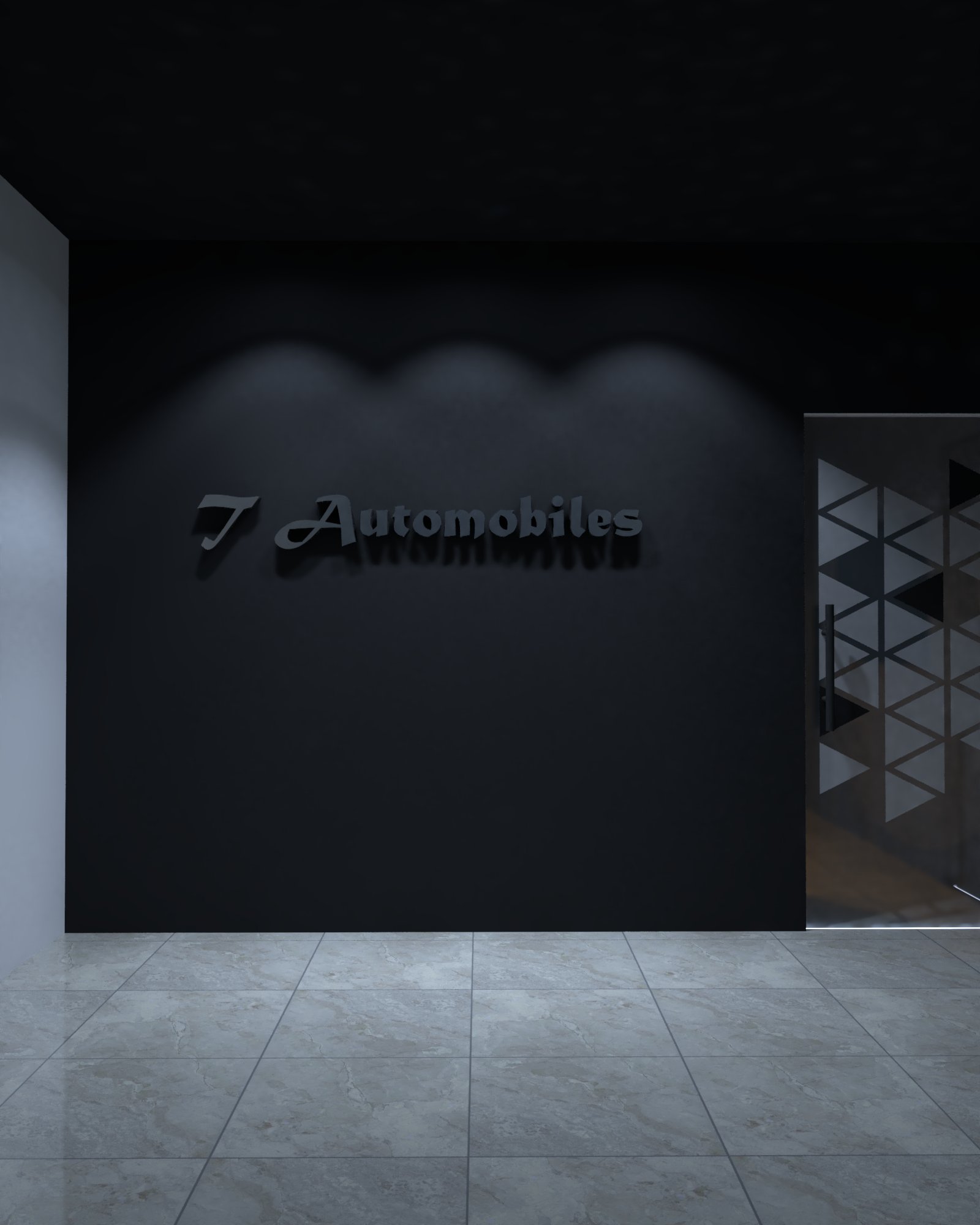 Car showroom office — Brand wall and entrance
