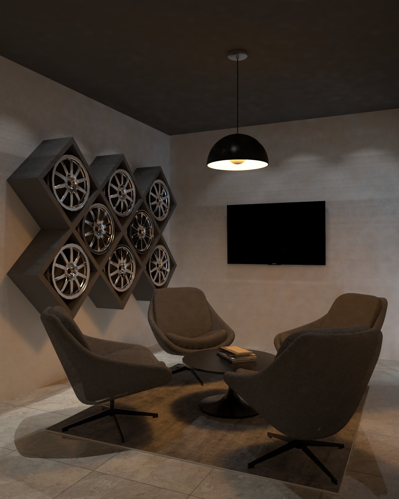 Car showroom office — Customer lounge — wheel display wall