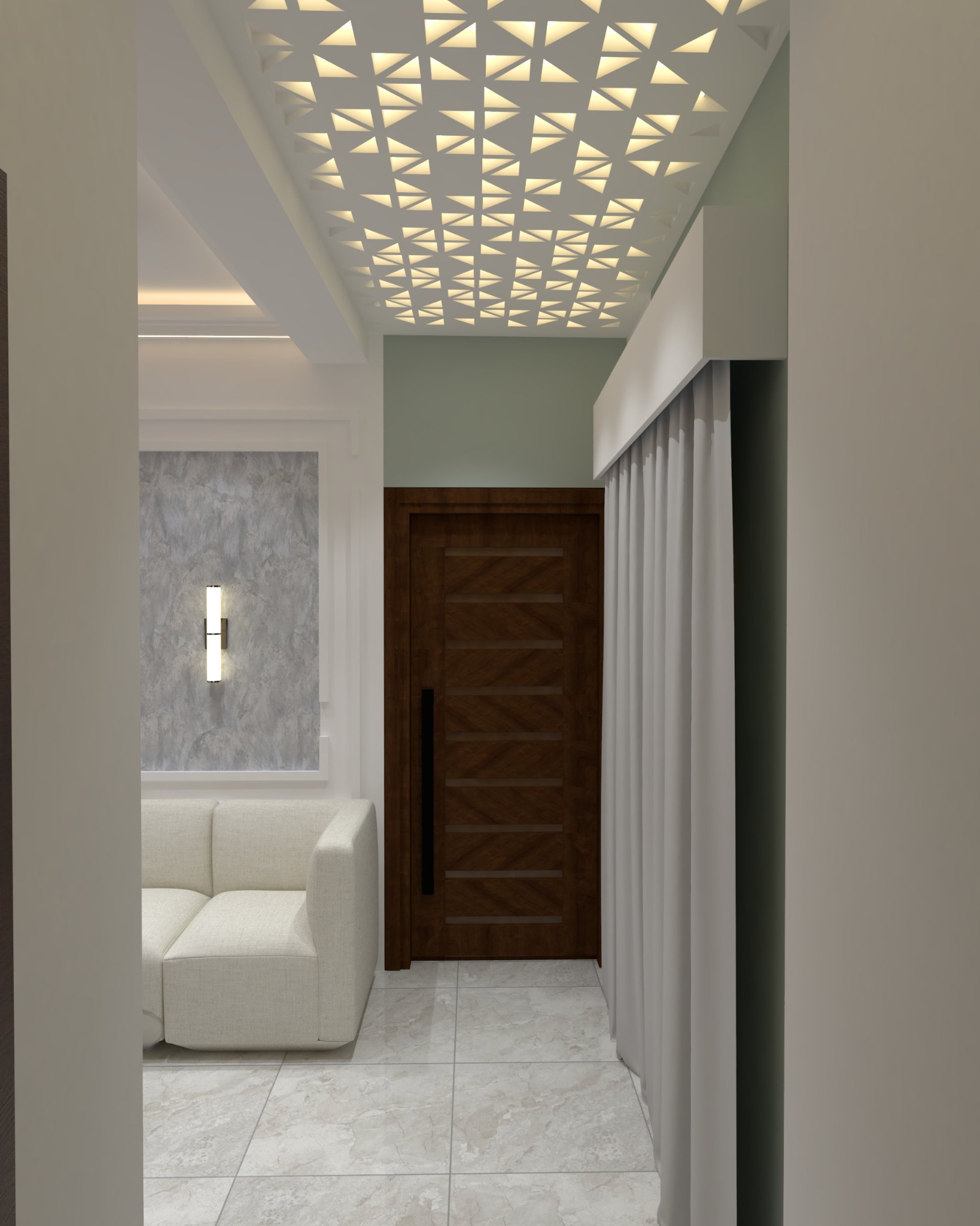 Cement Crossing apartment — Entrance passage — decorative ceiling