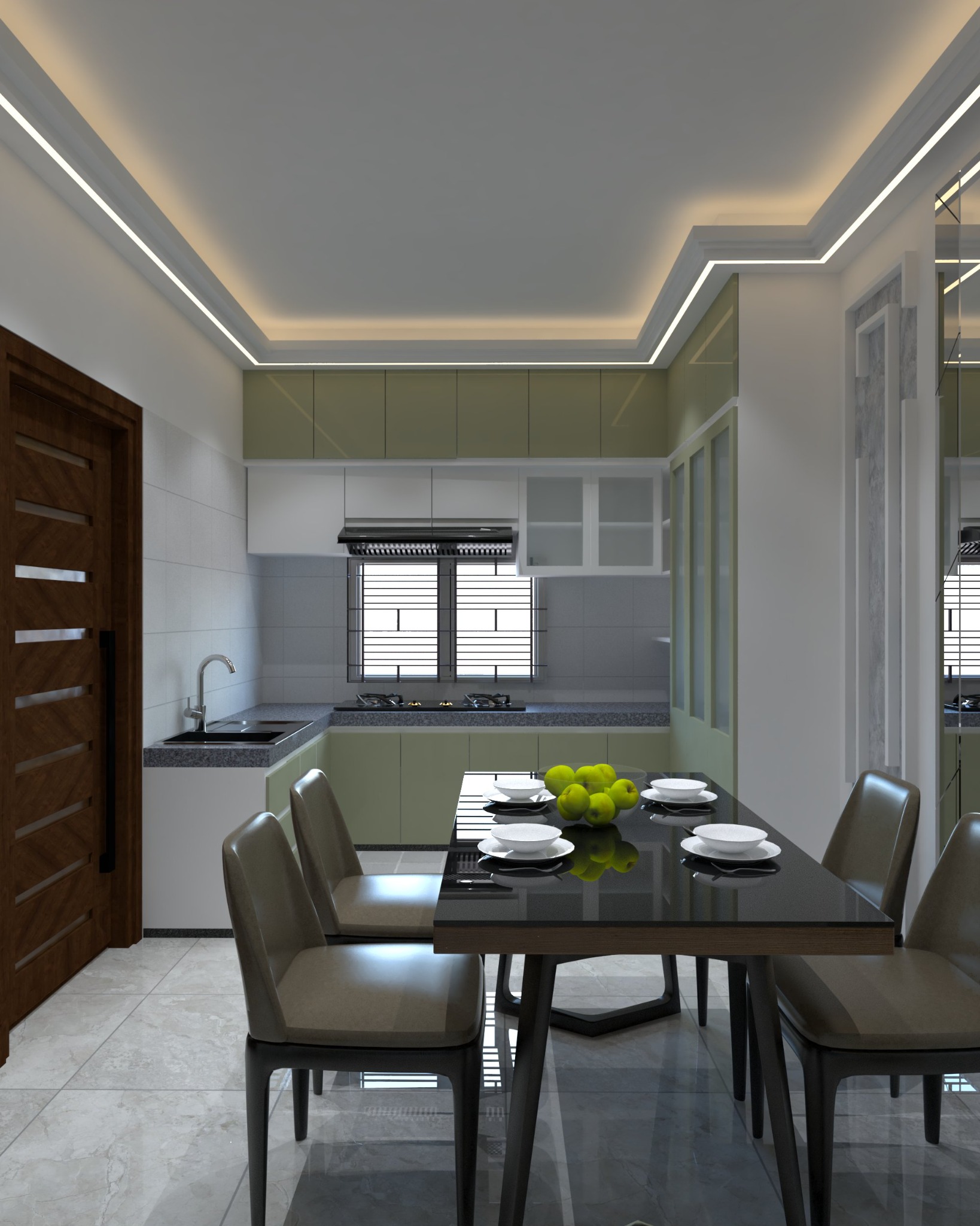 Cement Crossing apartment — Dining area — view towards the kitchen