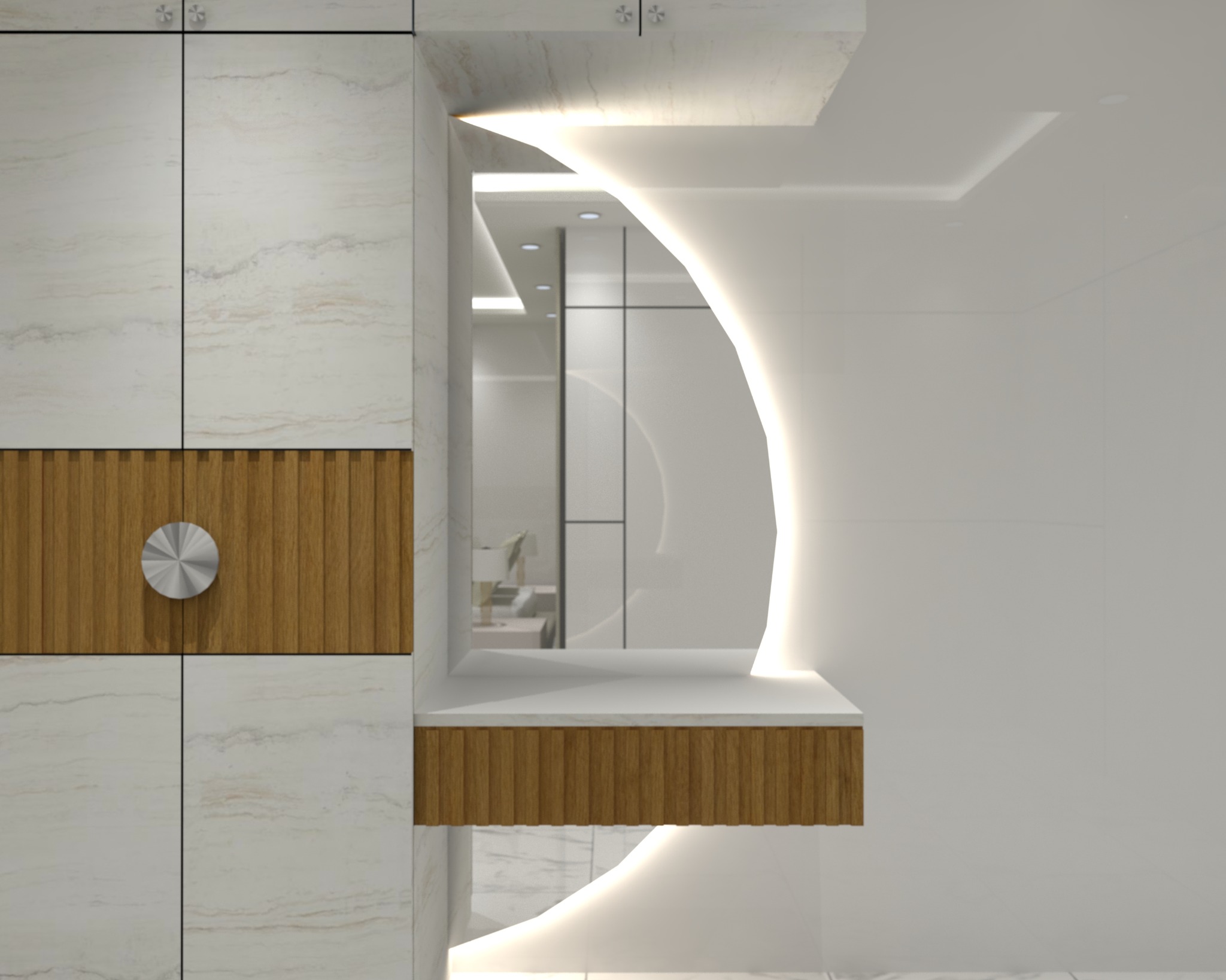 Chandgao apartment — Dressing area — illuminated curved mirror