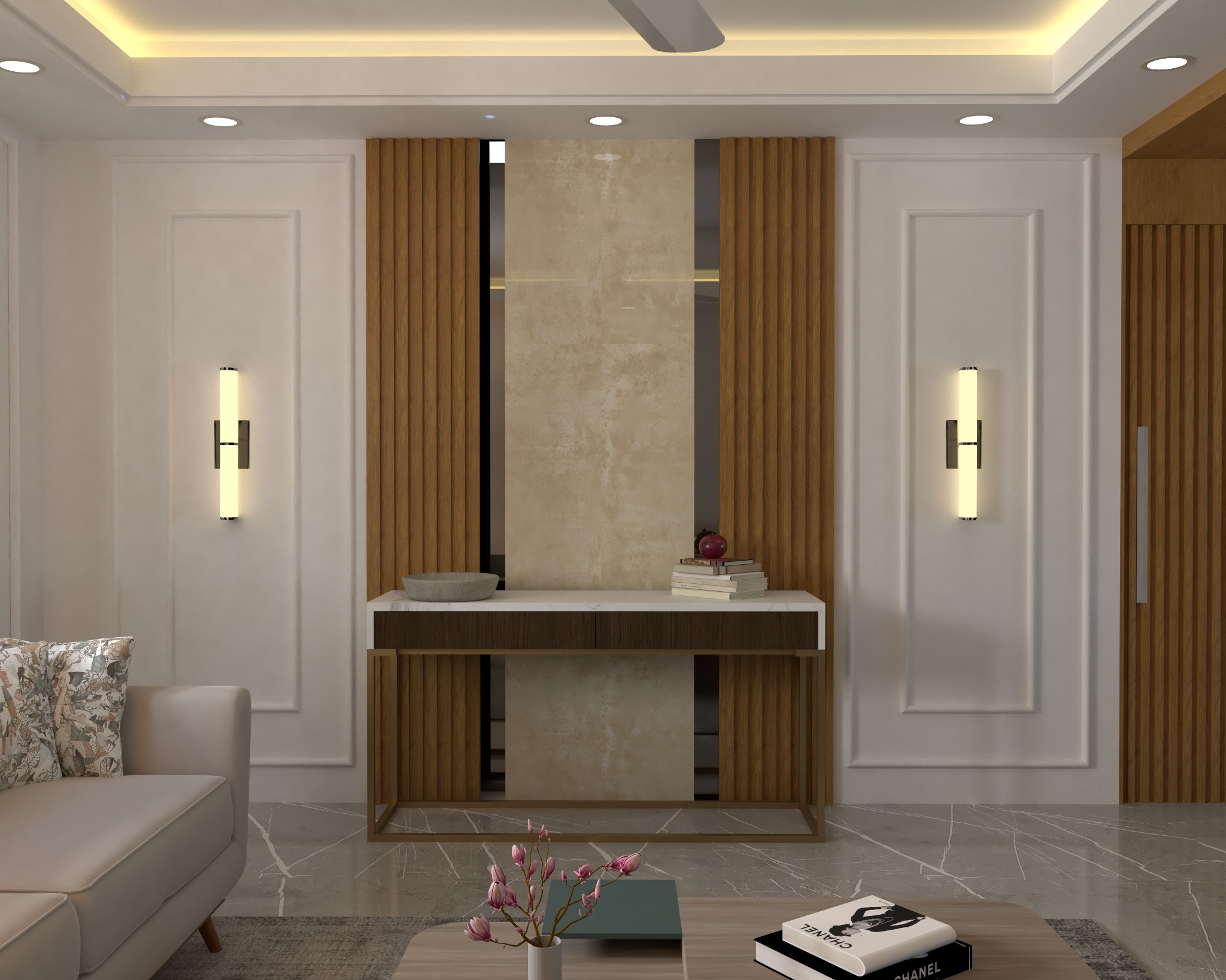 Faridapara apartment — Living room — console and decorative wall