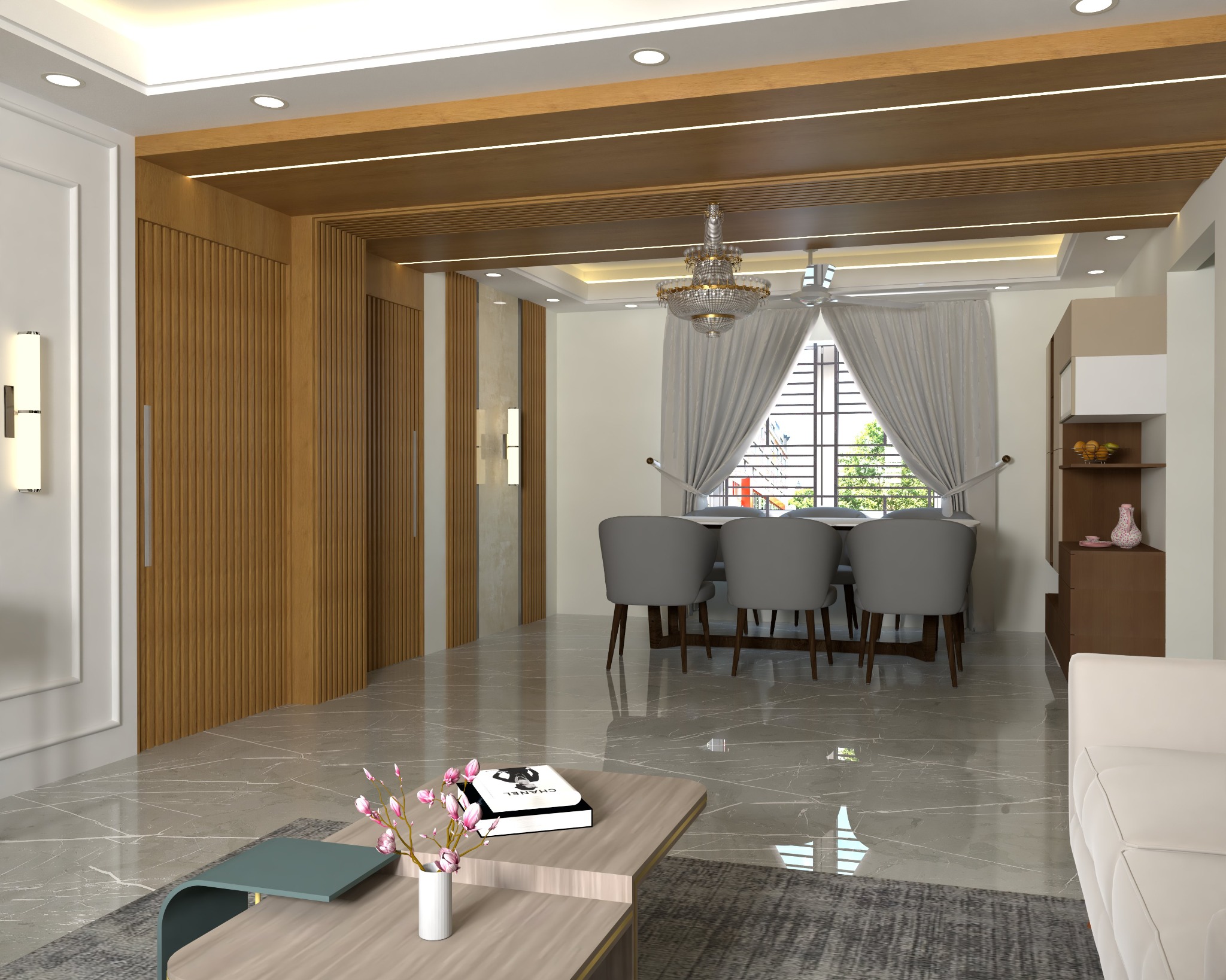 Faridapara apartment — Living and dining — connecting spaces