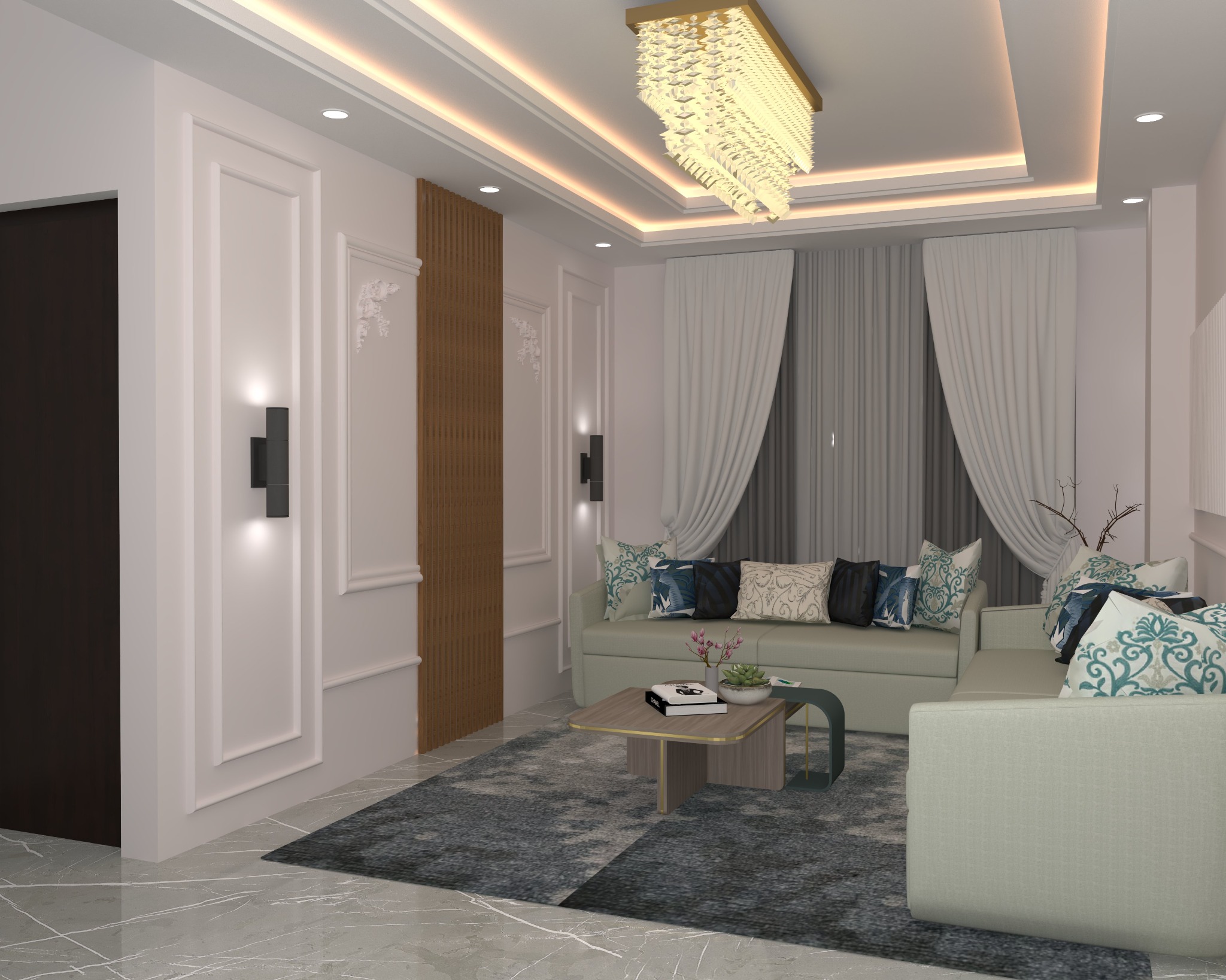 Faridapara apartment — Lounge — ceiling and seating layout