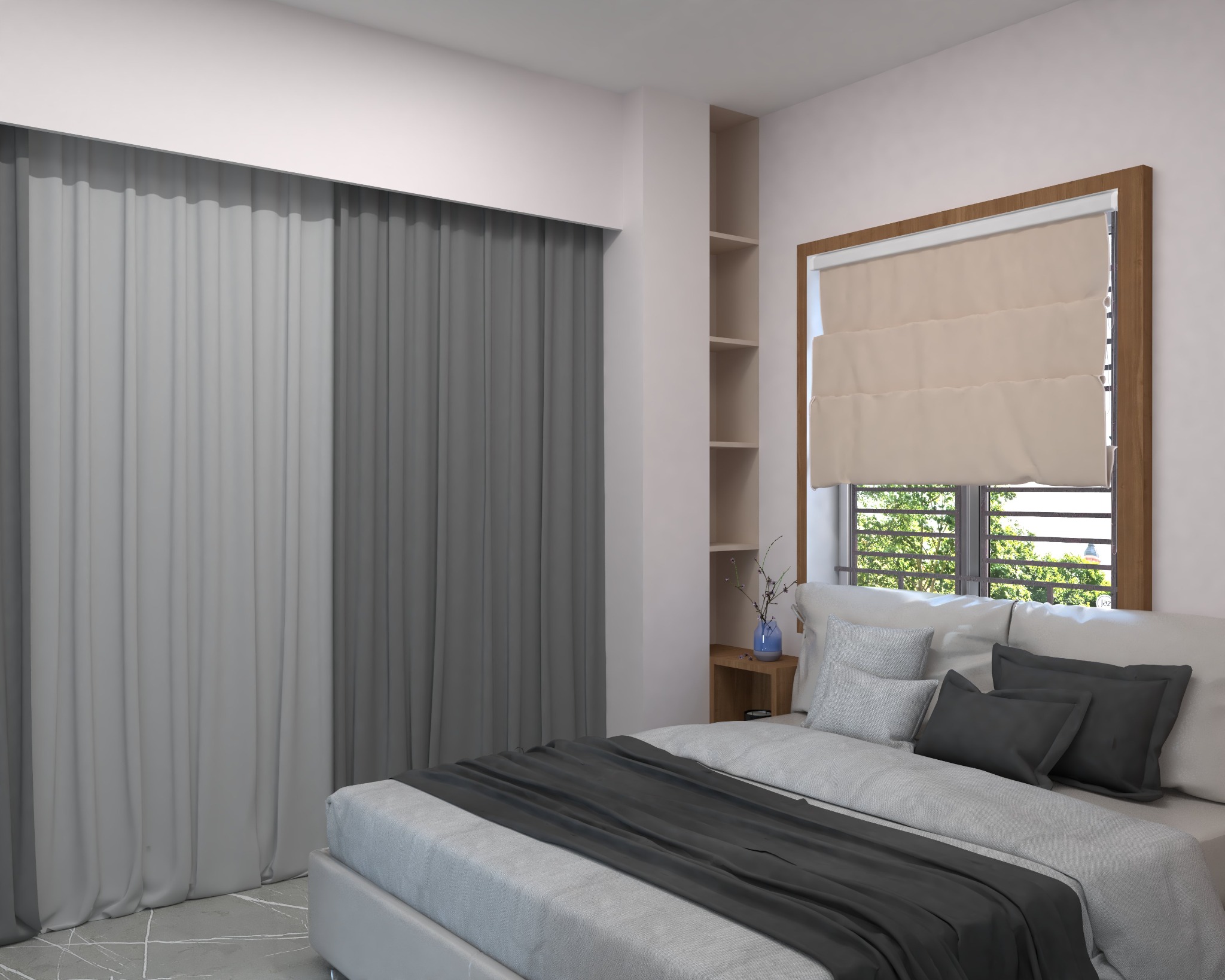 Faridapara apartment — Bedroom two — window-side view