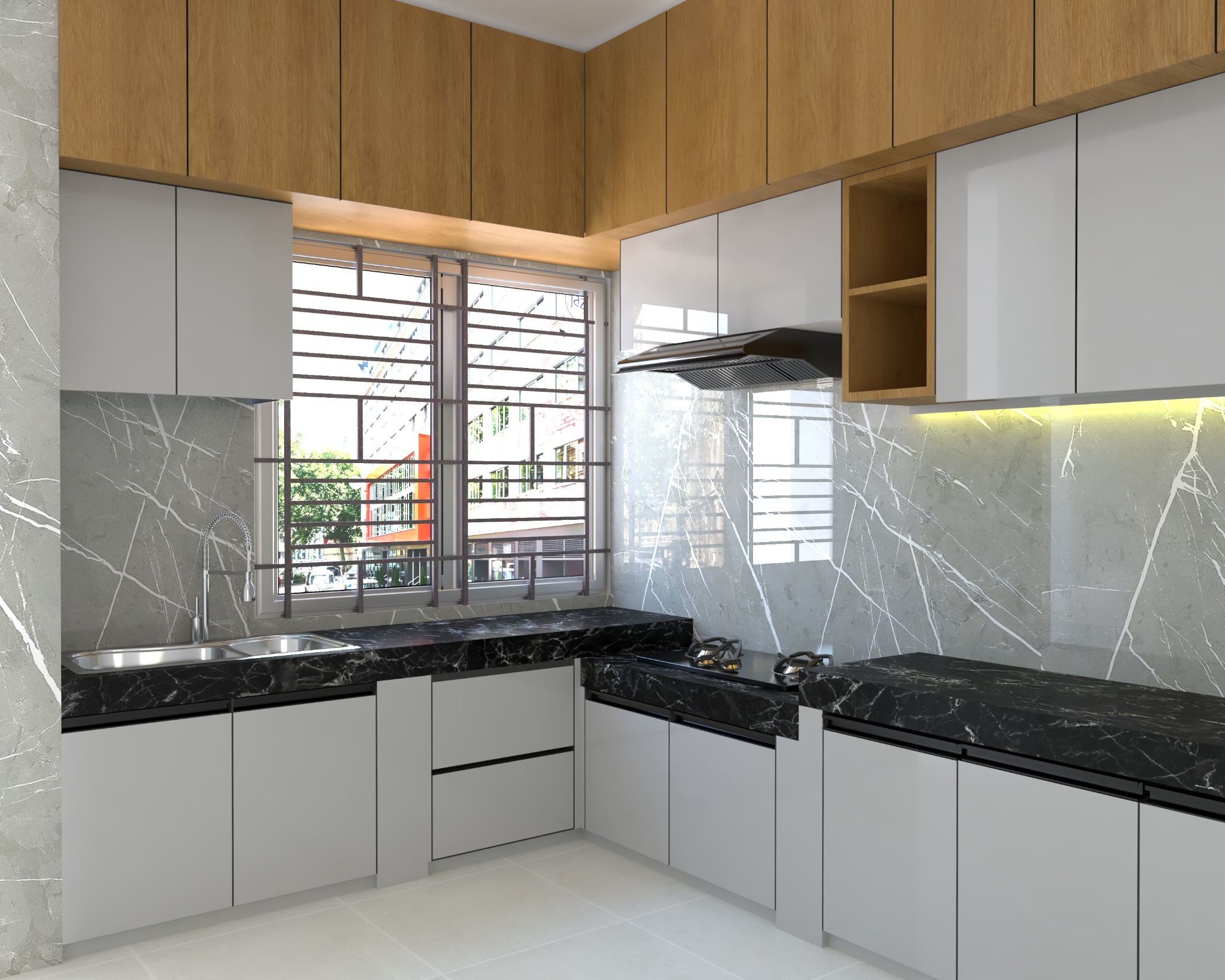 Hakkani residential project — Kitchen — L-shaped cabinetry and worktop