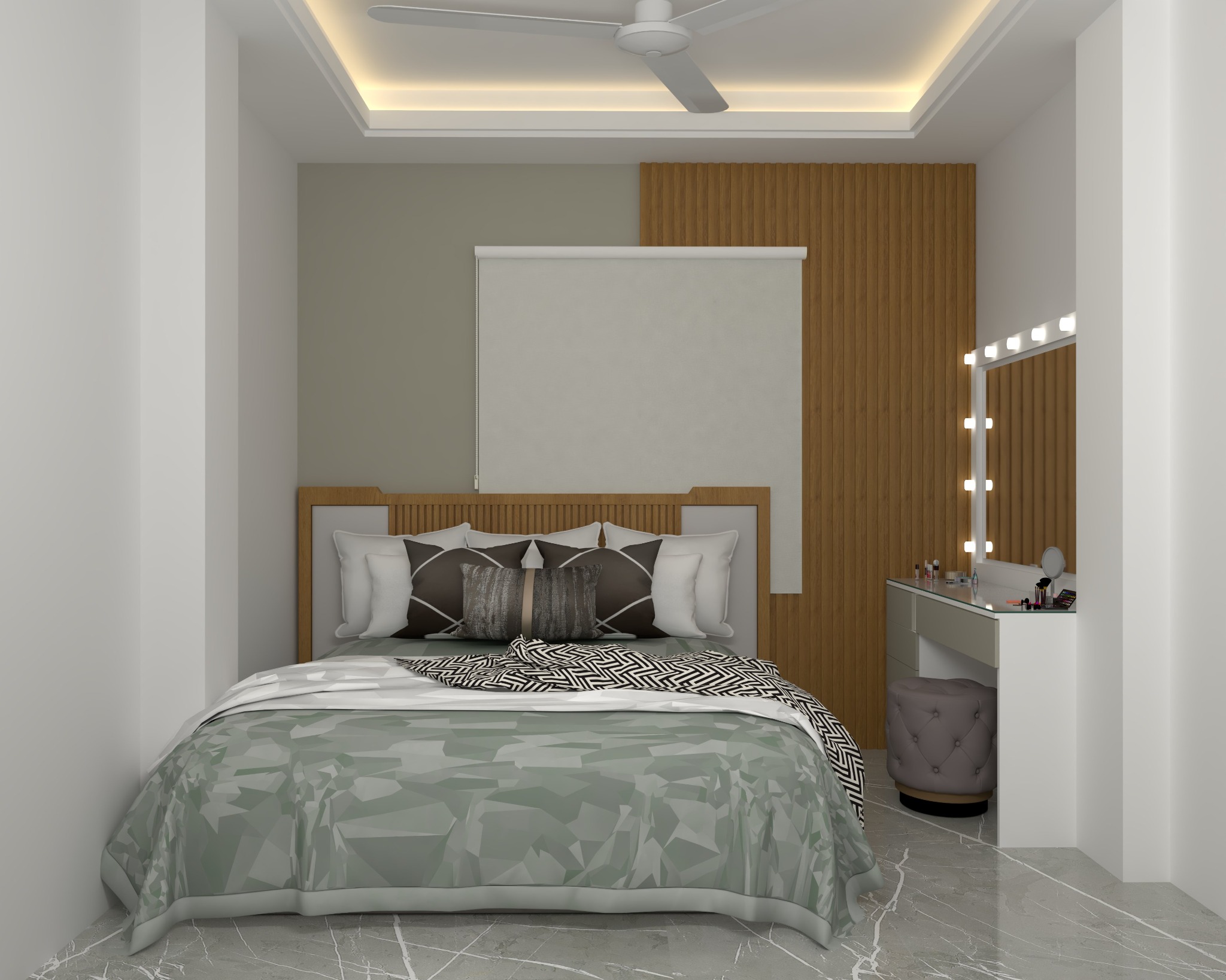 Hakkani residential project — Bedroom one — alternate headboard treatment