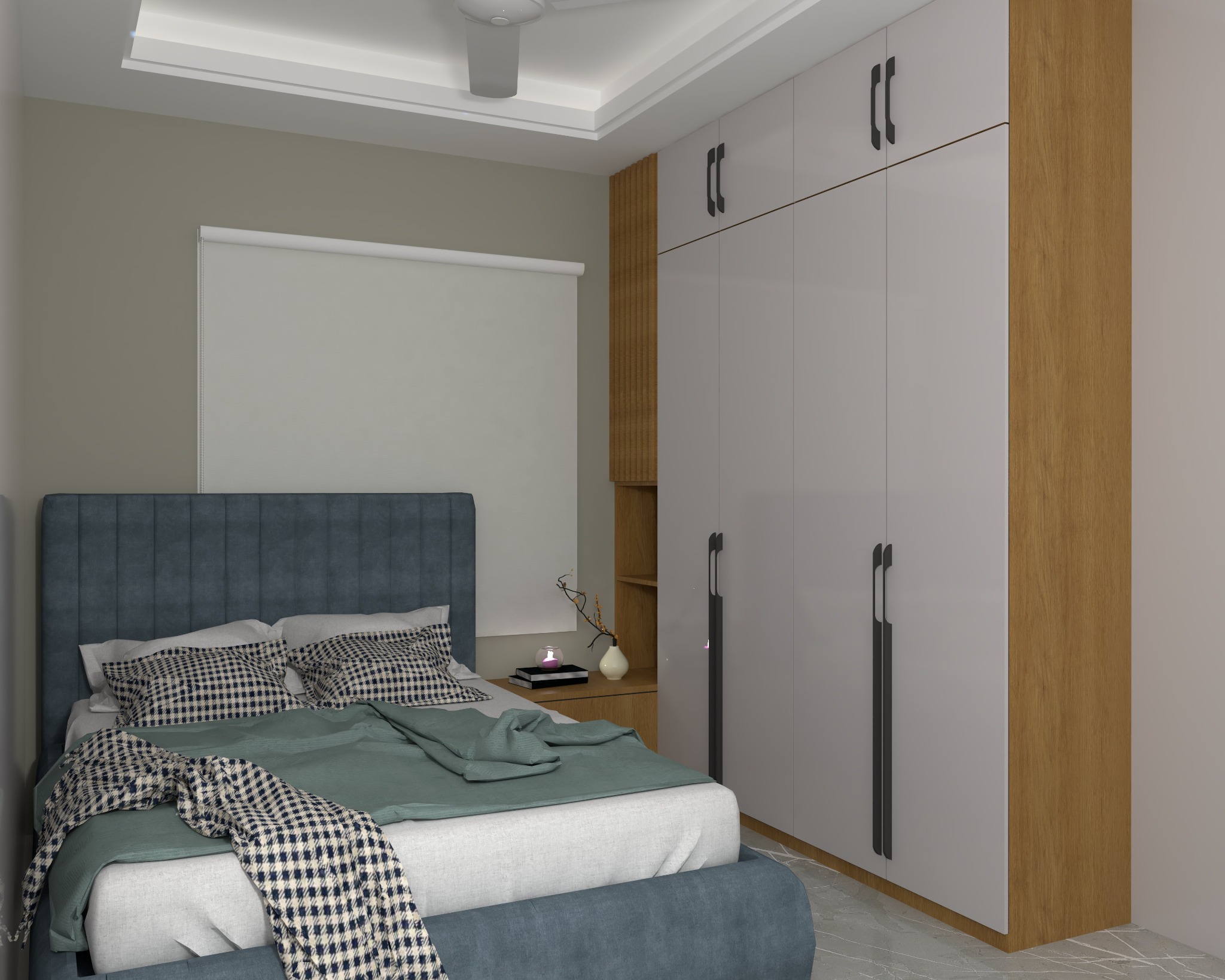 Hakkani residential project — Bedroom two — wardrobe and timber detailing