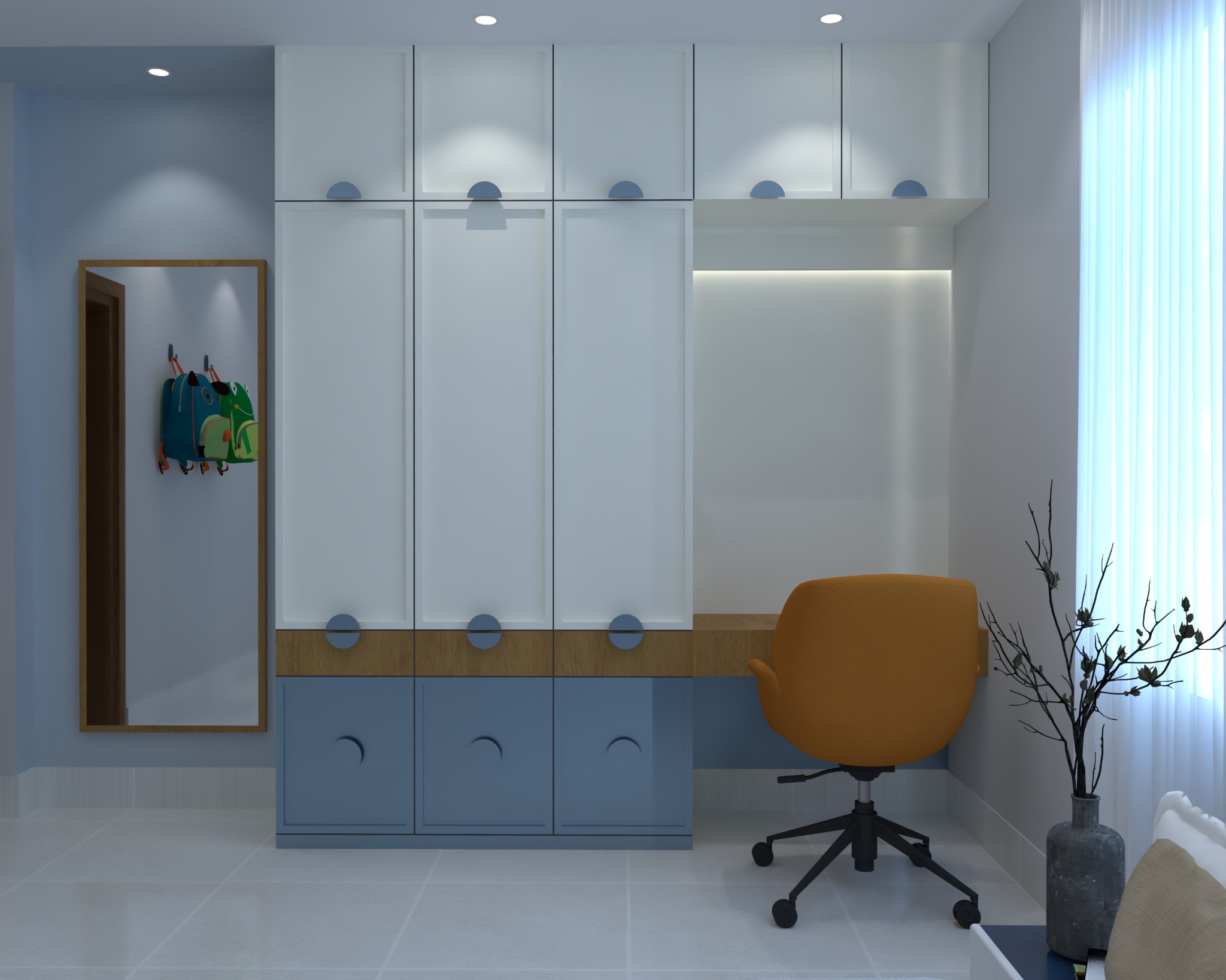 Hakkani residential project — Study area — desk, storage, and display cabinet
