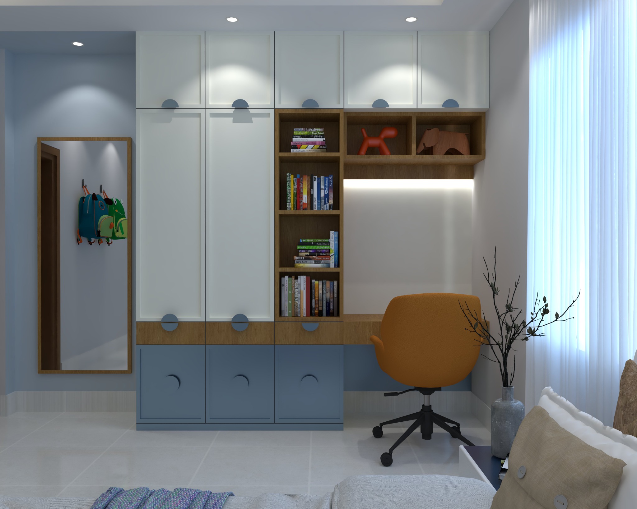 Hakkani residential project — Study area — integrated shelves and work desk
