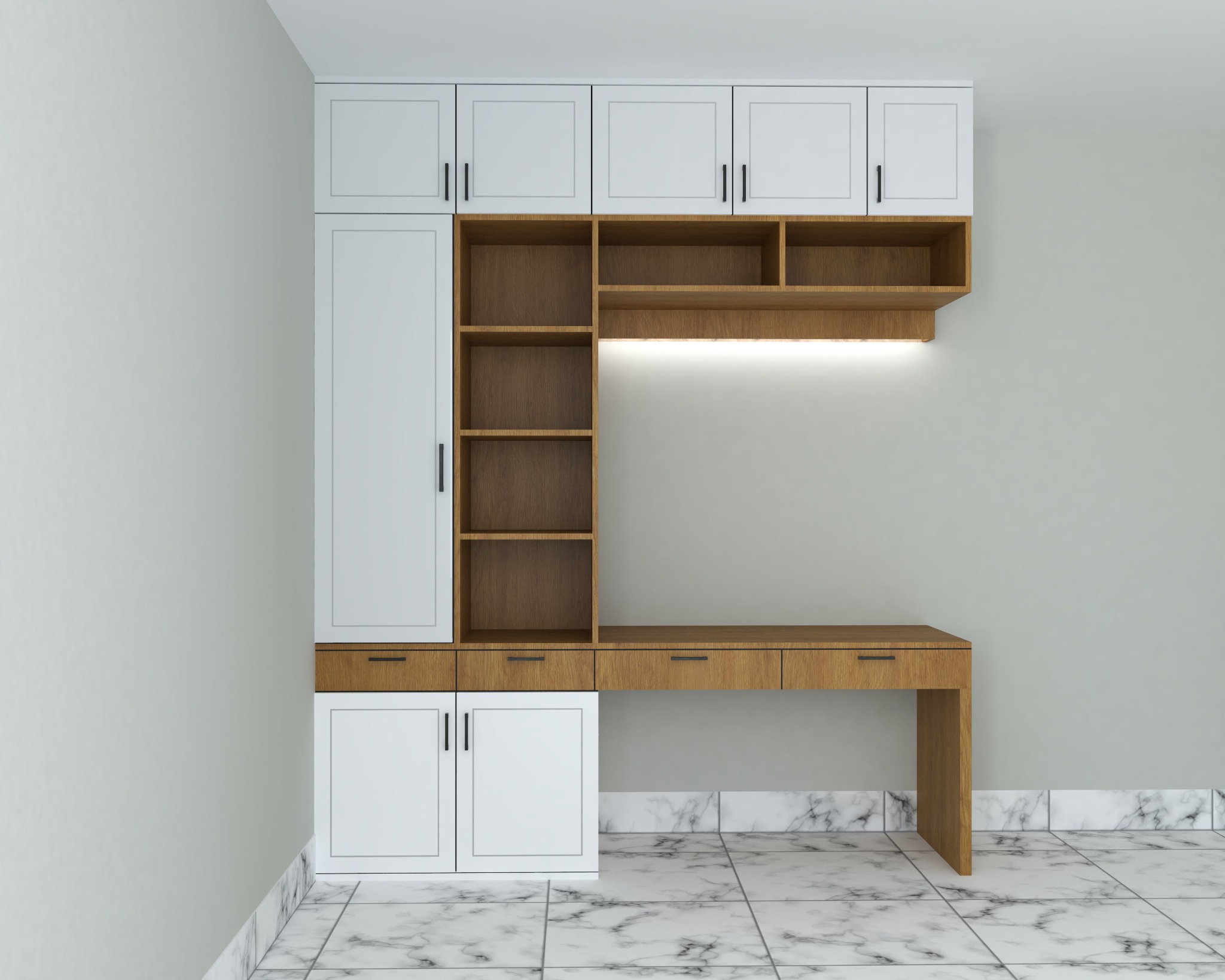 Hakkani residential project — Storage wall — cabinetry and timber display shelves