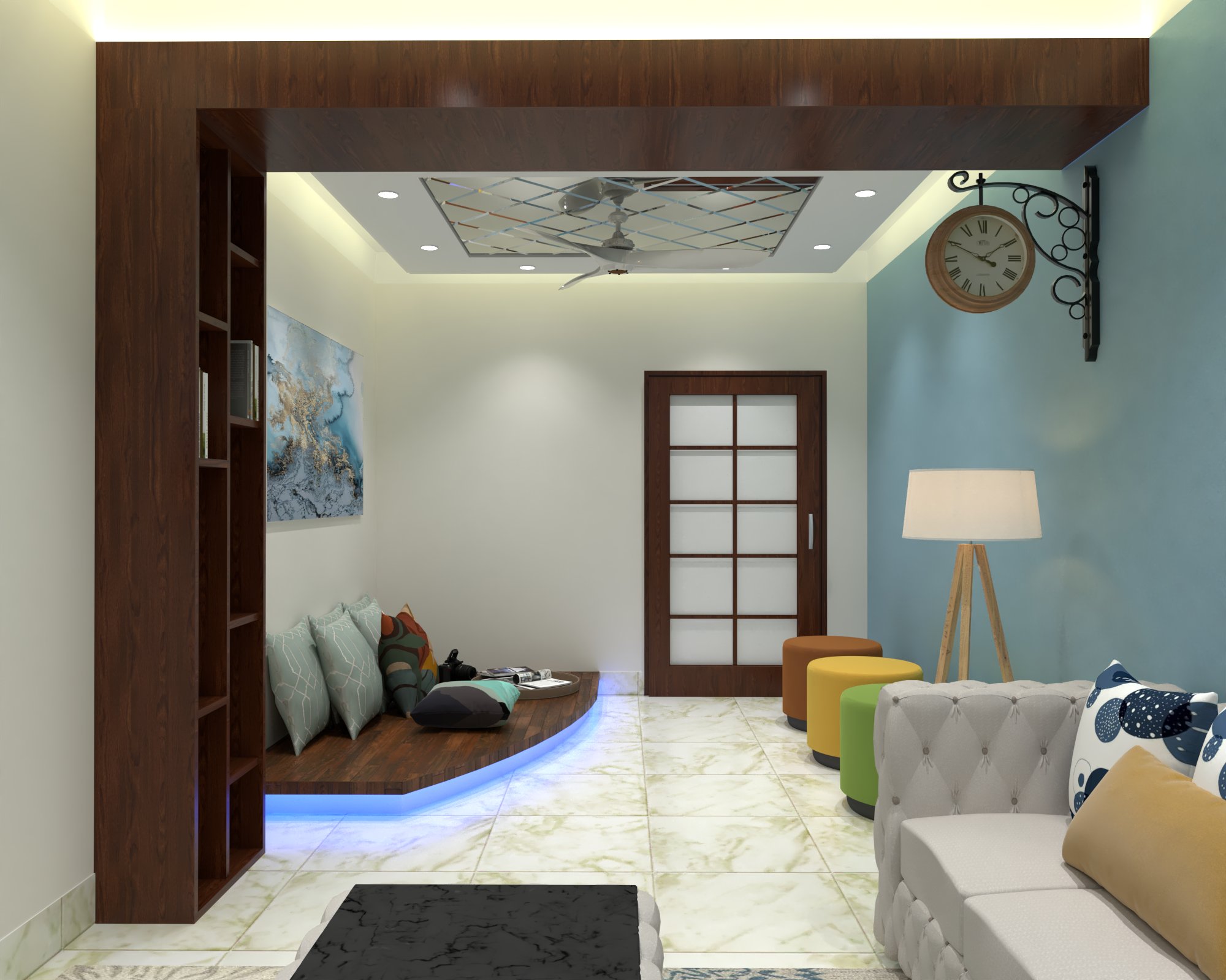 Halishahar apartment — Lounge — framed opening and floor seating