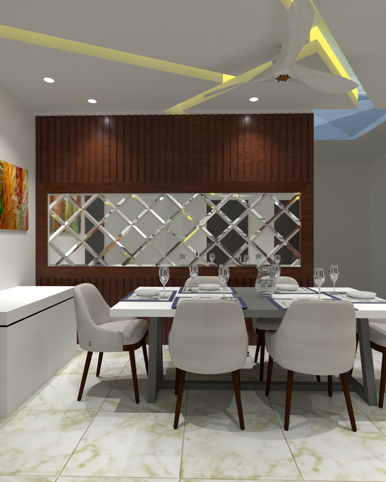 Halishahar apartment — Dining area — full table and feature-wall view