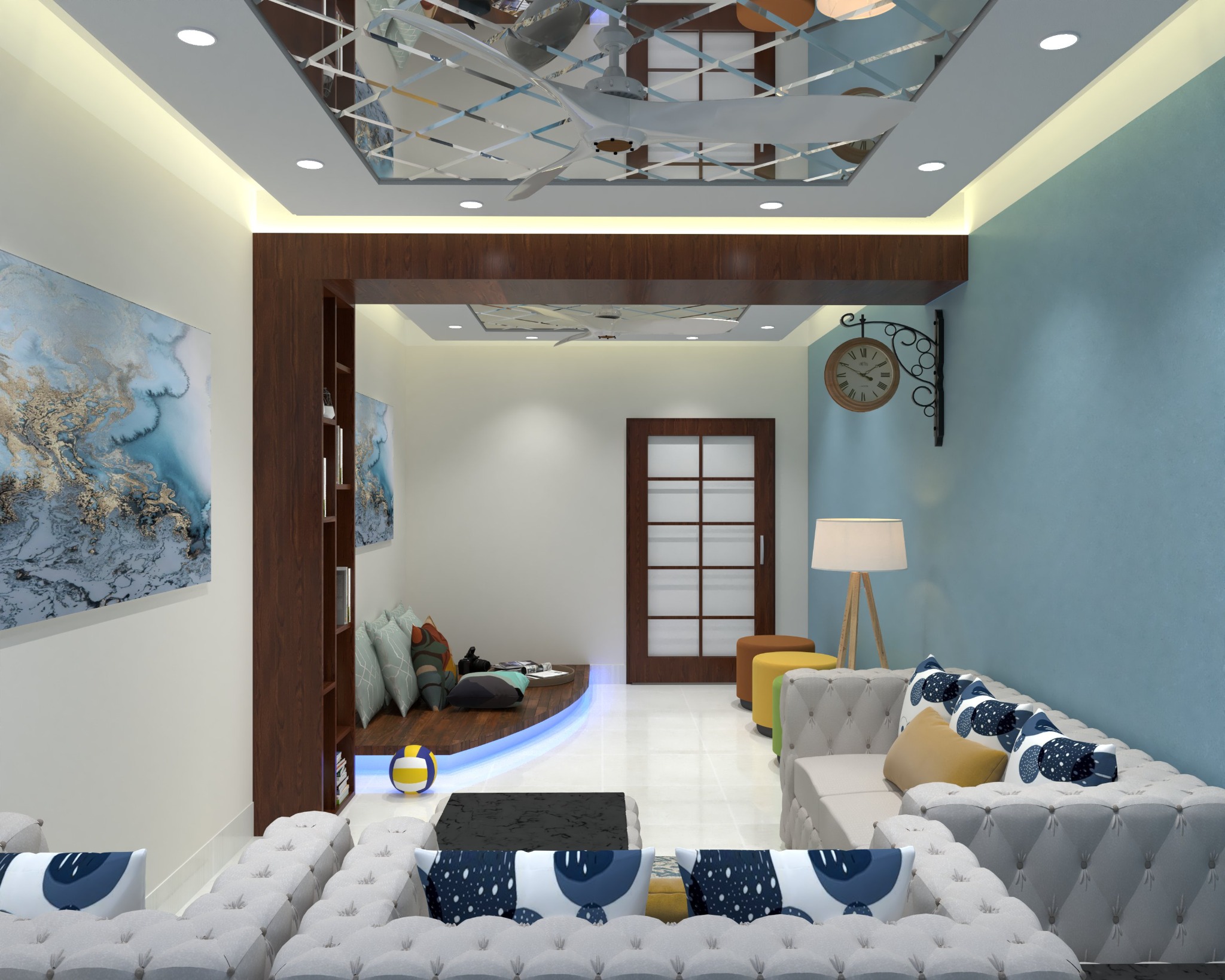 Halishahar apartment — Living room — central seating and ceiling design
