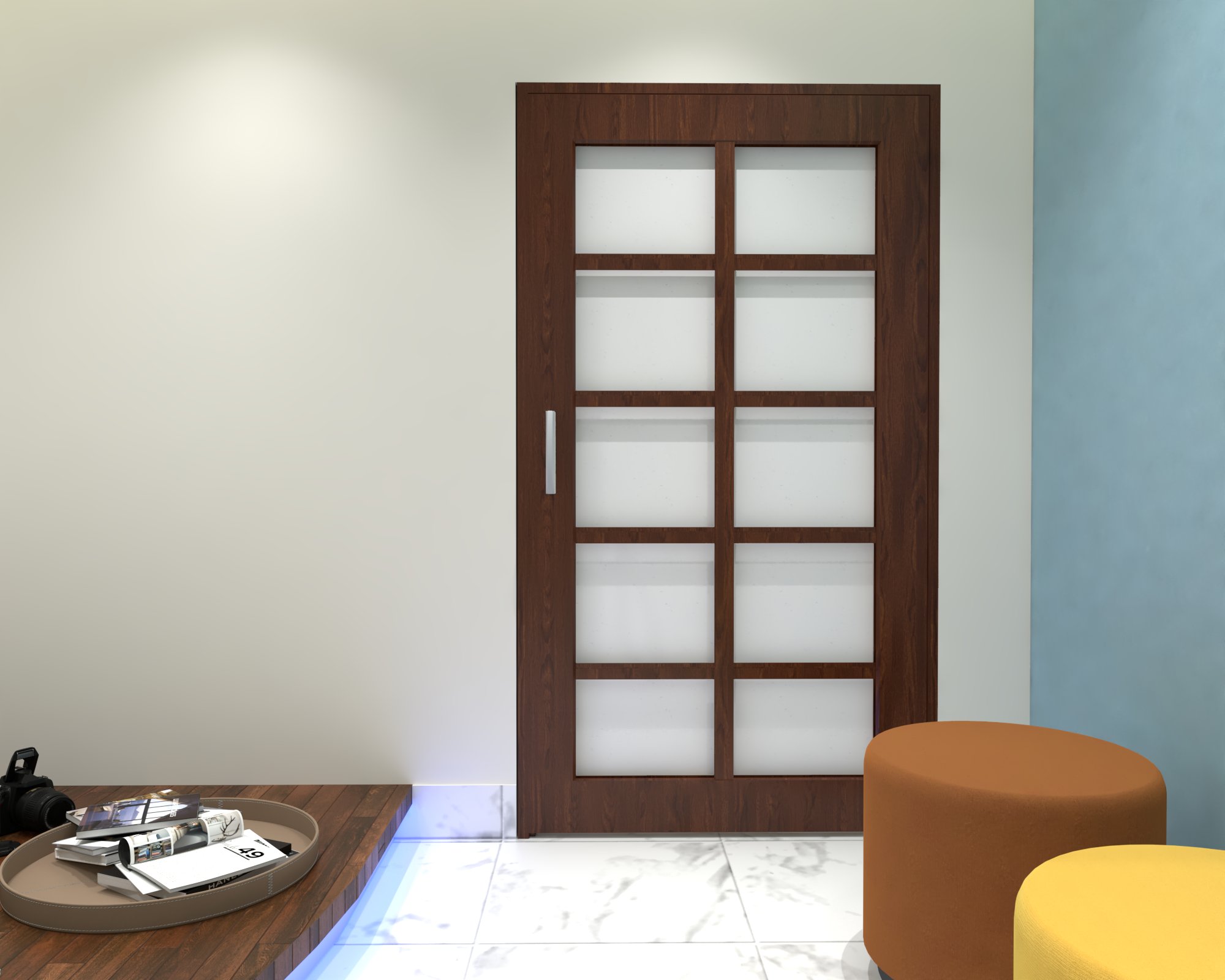 Halishahar apartment — Lounge detail — glazed door and floor seating