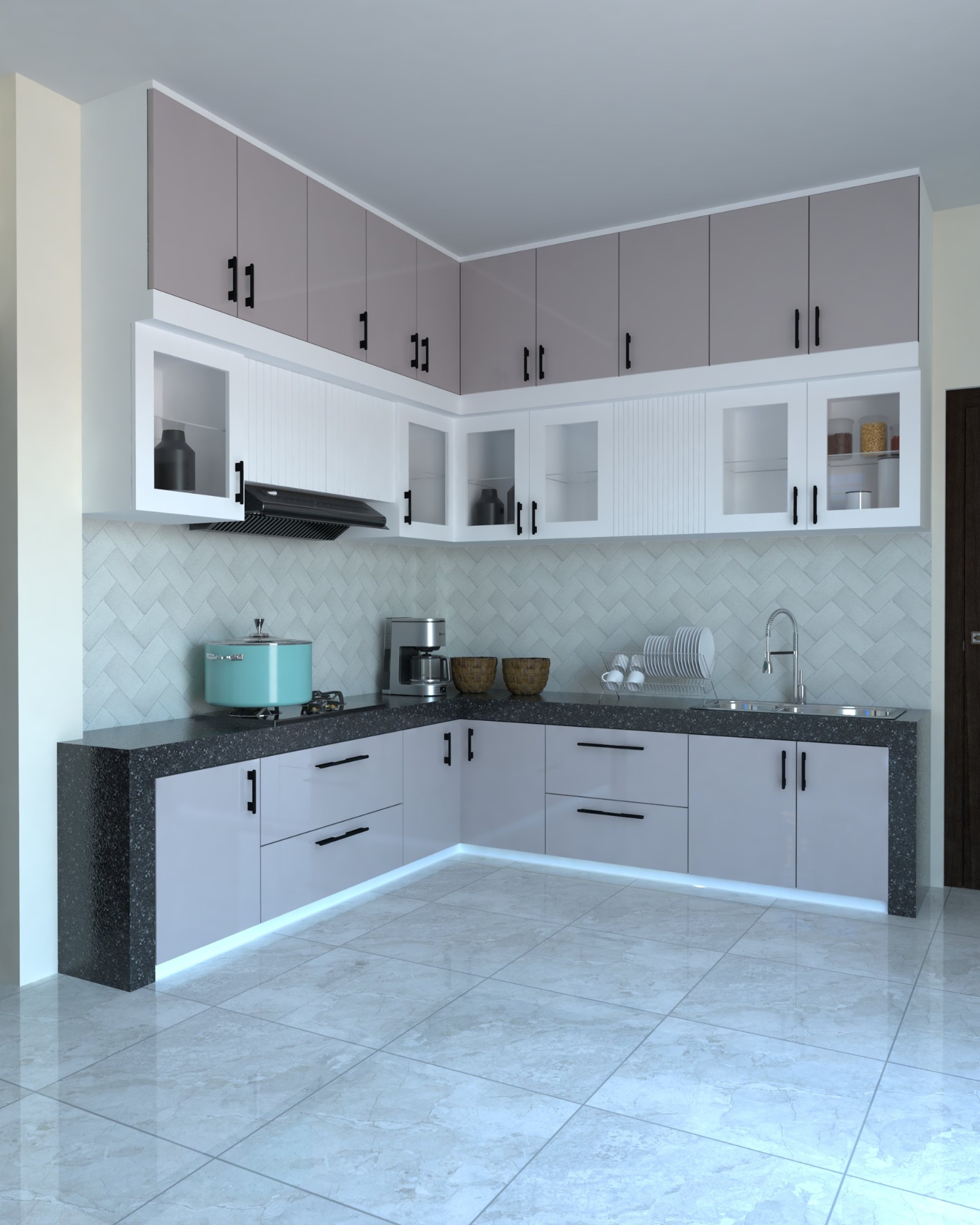 Hathazari kitchen — Grey and white alternative — full cabinetry view