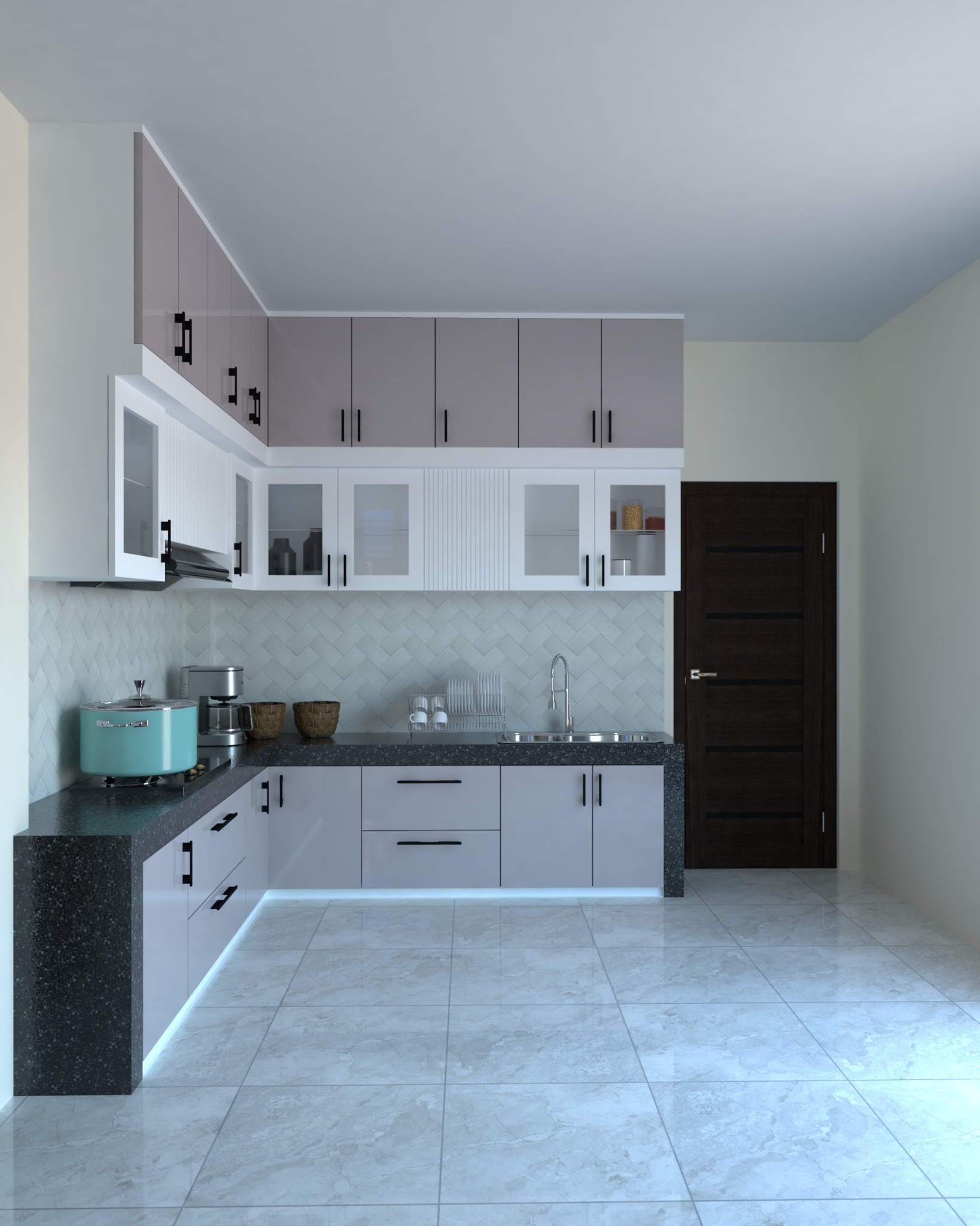 Hathazari kitchen — Grey and white alternative — sink wall and worktop