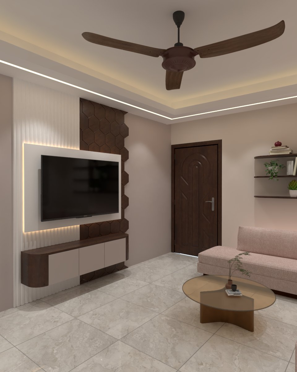 Lalkhan Bazar apartment — TV wall and lounge