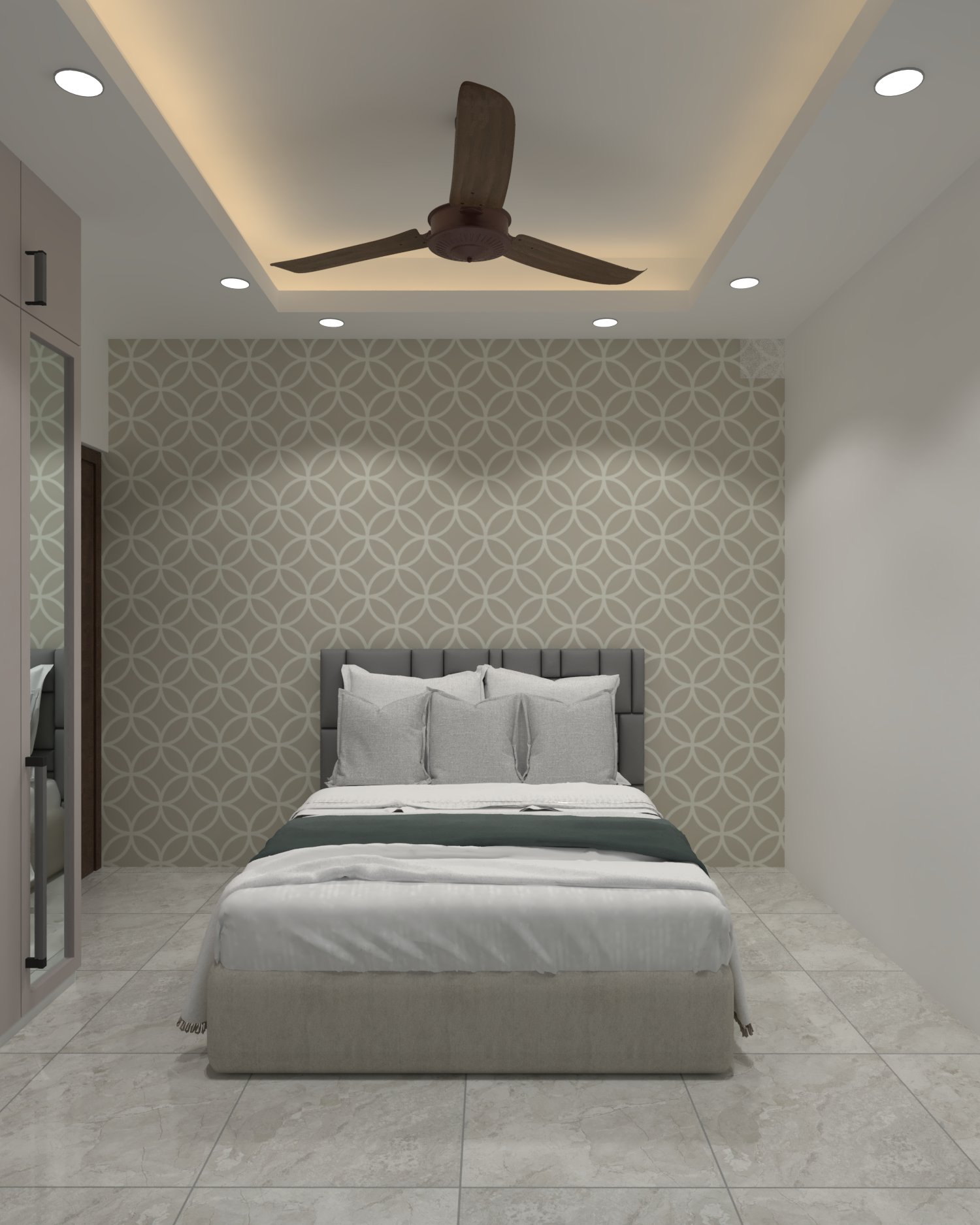 Lalkhan Bazar apartment — Bedroom three — bed and feature wall